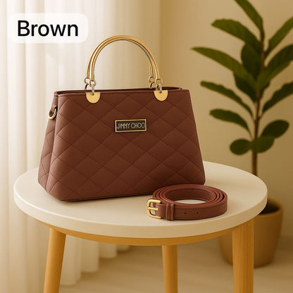 Premium Quilted Faux Leather Handbags with Golden Metal Handles - Elegant Shoulder Tote Collection