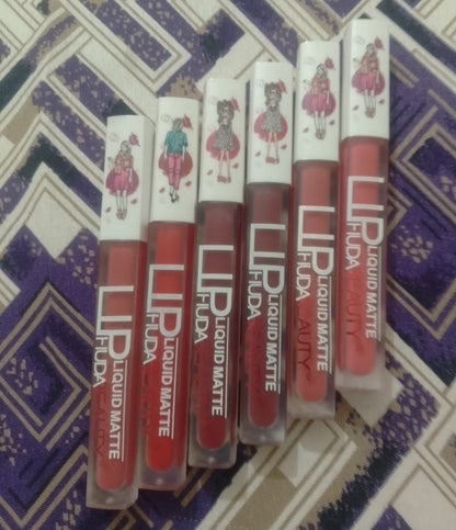 6-Piece Matte Lip Gloss Set – Multicolor Shades, Long-Lasting Liquid Formula, Velvet Finish - Random Shades (without box)