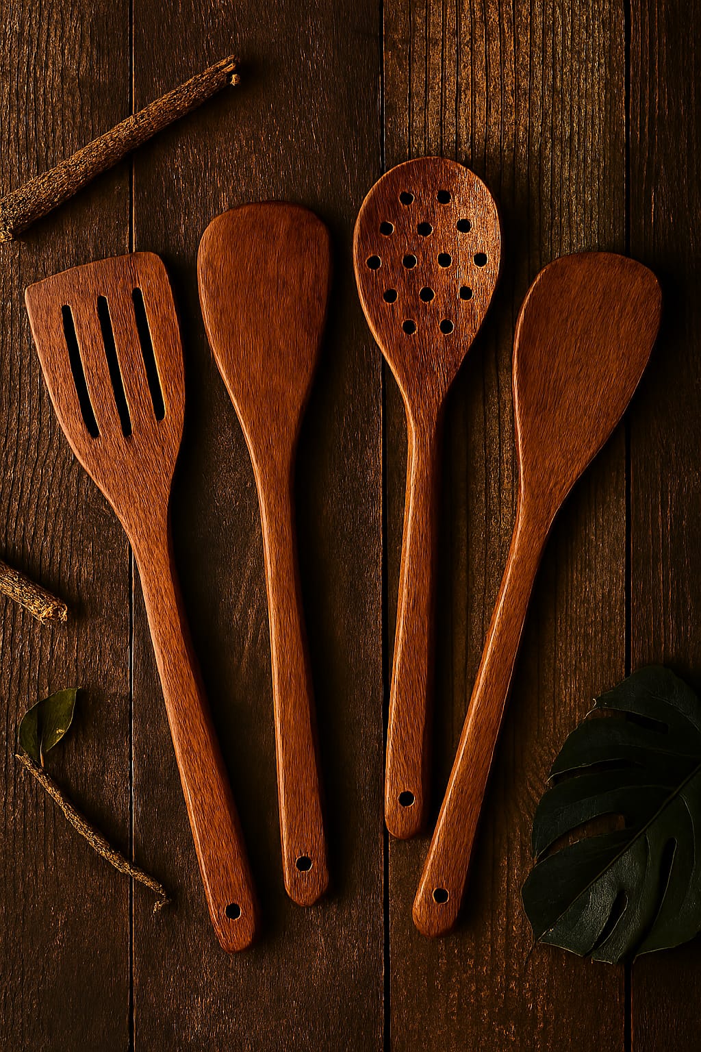 Pack Of 4 - Wooden Spoon Set - Light Brown Kitchen Tools &amp; Gadgets | Kitchen Essentials for Daily Meal Preparation, Suitable for All Types of Cooks from Beginners to Experts.