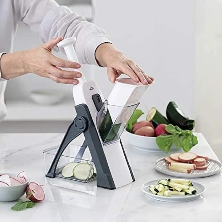 Safe-Slice Vertical Mandoline Slicer – Adjustable Multi-Purpose Vegetable & Julienne Cutter (Random Color)