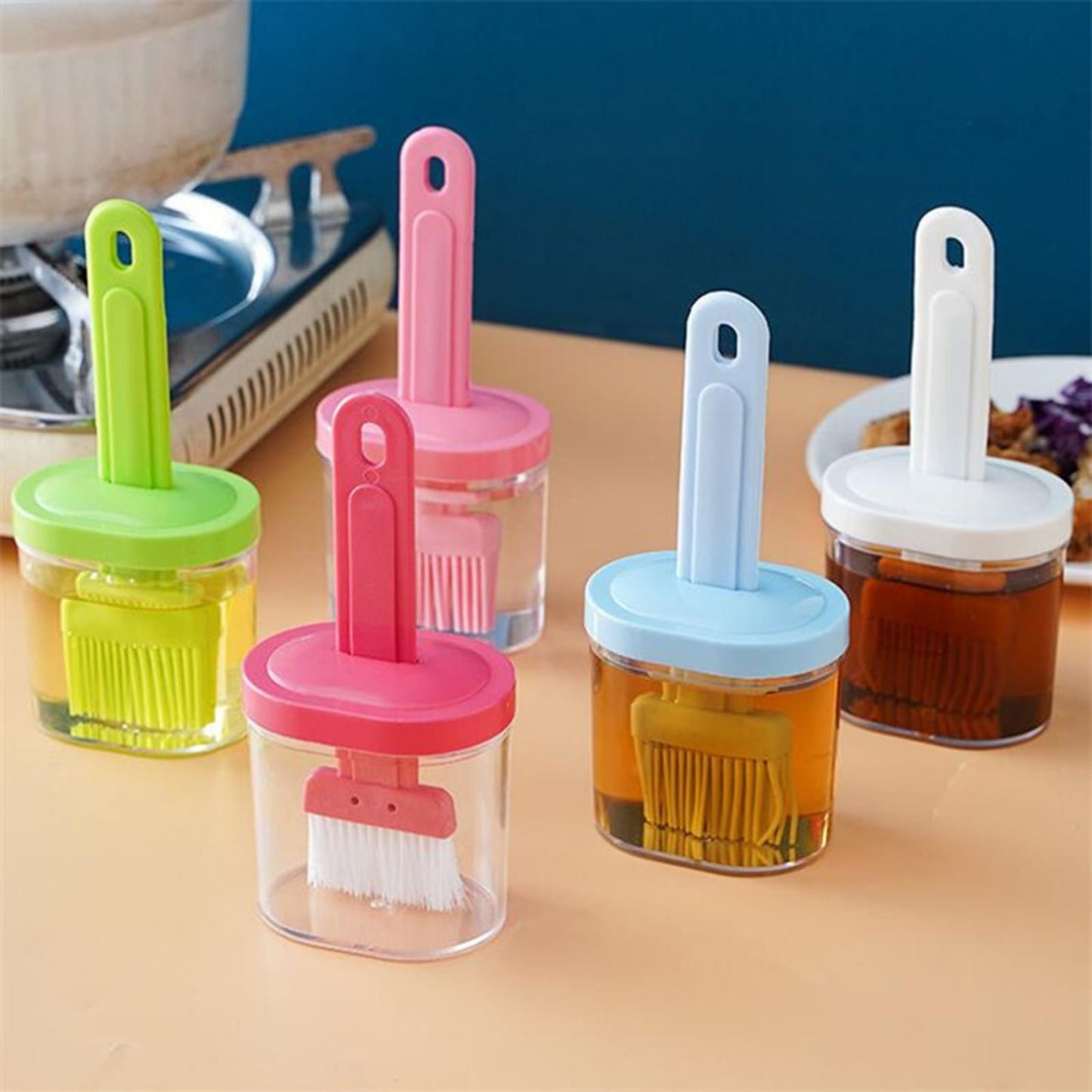 Oil Bottle with Silicone Brush – Durable Kitchen Tool for Easy Cooking and Baking Use.( Random Color)