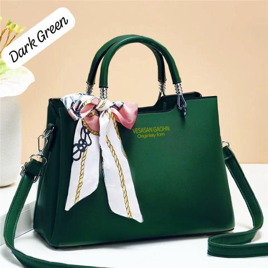 1Pc Vesasan Gaohn Faux Leather Handbag With Decorative Scarf Elegant Design Premium Quality