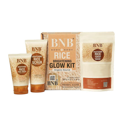 BNB Rice Brightening Glow Kit – Organic Rice Face Wash, Rice Scrub & Rice Powder Mask for Radiant & Even Skin Tone