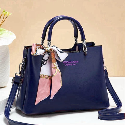 1Pc Vesasan Gaohn Faux Leather Handbag With Decorative Scarf Elegant Design Premium Quality