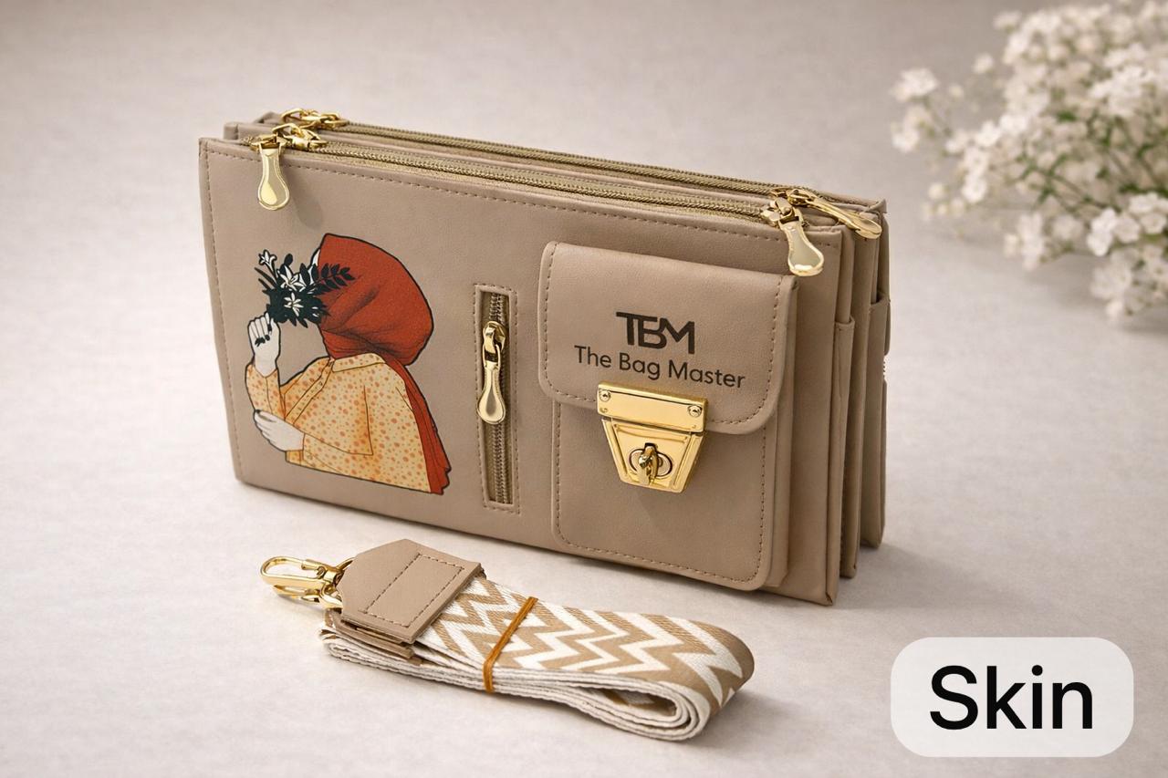 The Bag Master Signature Illustrated Multi-Compartment Crossbody Bag with Detachable Geometric Patterned Straps