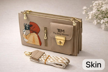 The Bag Master Signature Illustrated Multi-Compartment Crossbody Bag with Detachable Geometric Patterned Straps