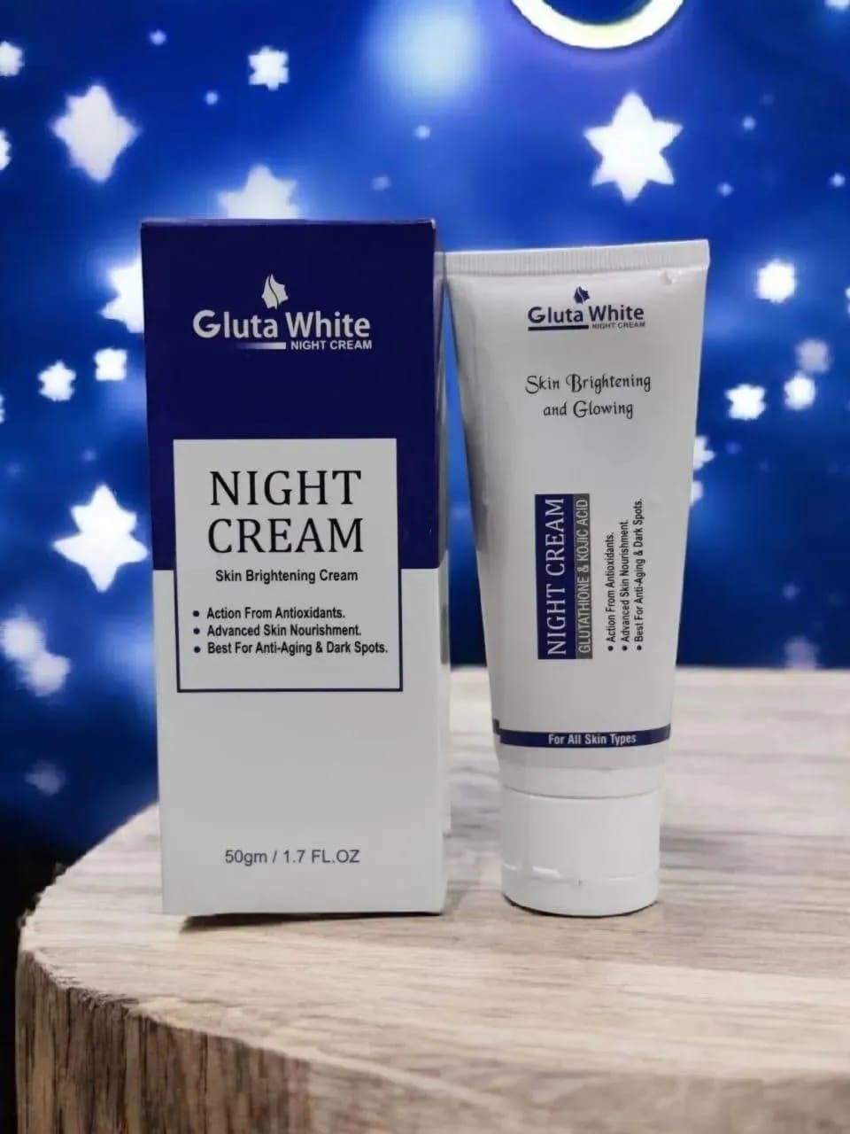 Gluta White Advanced Skin Brightening Night Cream – Powerful Glutathione & Kojic Acid Formula for Dark Spots, Anti-Aging, and Radiant Skin (50g)