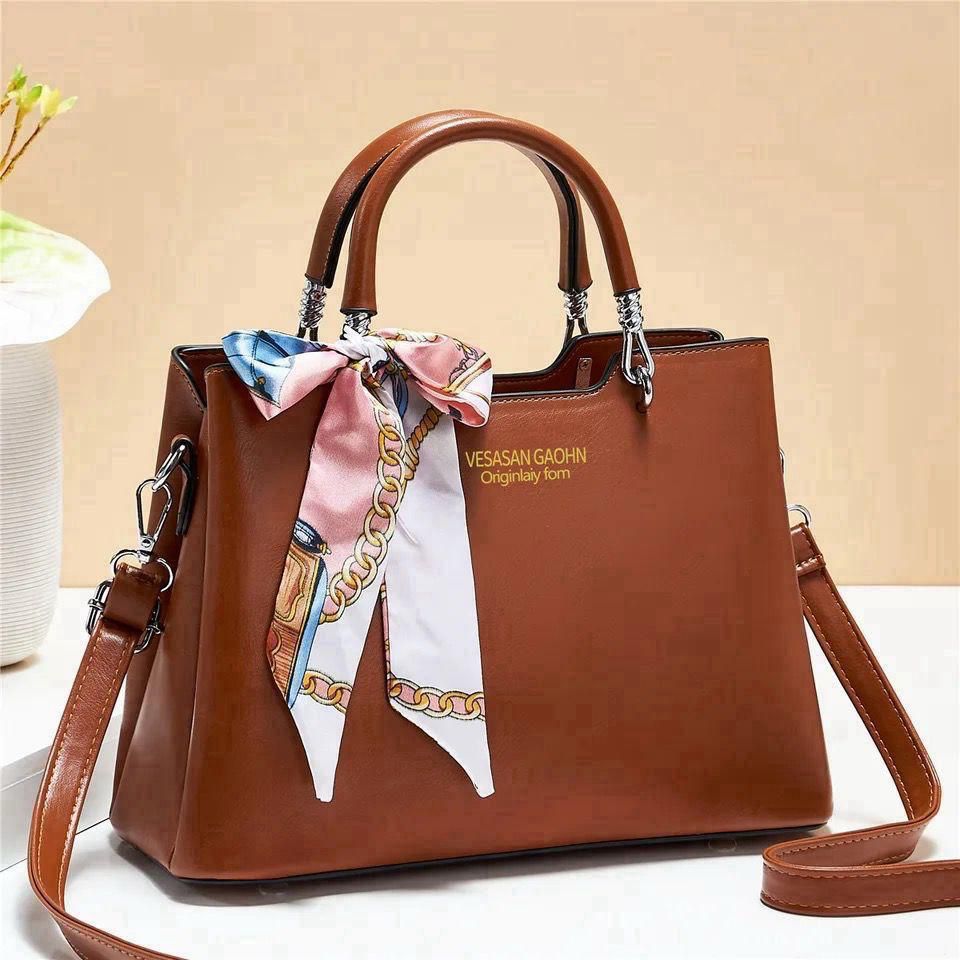 1Pc Vesasan Gaohn Faux Leather Handbag With Decorative Scarf Elegant Design Premium Quality