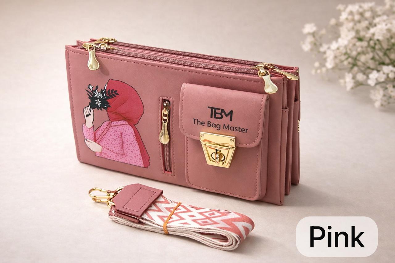 The Bag Master Signature Illustrated Multi-Compartment Crossbody Bag with Detachable Geometric Patterned Straps