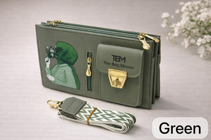 The Bag Master Signature Illustrated Multi-Compartment Crossbody Bag with Detachable Geometric Patterned Straps