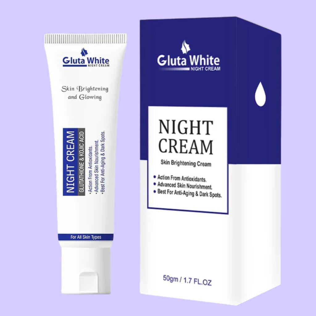Gluta White Advanced Skin Brightening Night Cream – Powerful Glutathione & Kojic Acid Formula for Dark Spots, Anti-Aging, and Radiant Skin (50g)